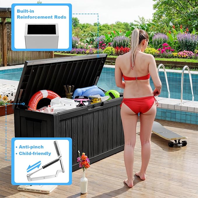 80 Gallon Waterproof Outdoor Storage Box,Resin Deck Box,Lockable Outside Storage Box Container for Patio Furniure,Garden,Tools (80 Gallon,Black)