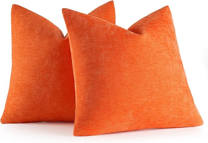 MIULEE Pack of 2 Bright Orange Decorative Fall Pillow Covers 20x20 Inch Soft Chenille Couch Throw Pillows Farmhouse Cushion Covers for Home Decor Sofa Bedroom Living Room