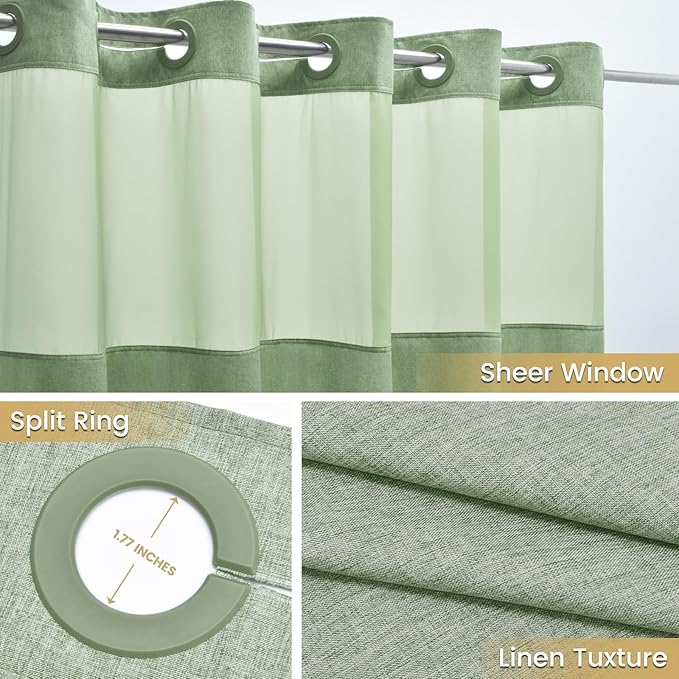 No Hook Shower Curtain with Snap in Liner, Polyester Textured Shower Curtain with Liner Set, Waterproof Washable Hotel Style Shower Curtains for Bathroom, 71Wx74H, Sage Green
