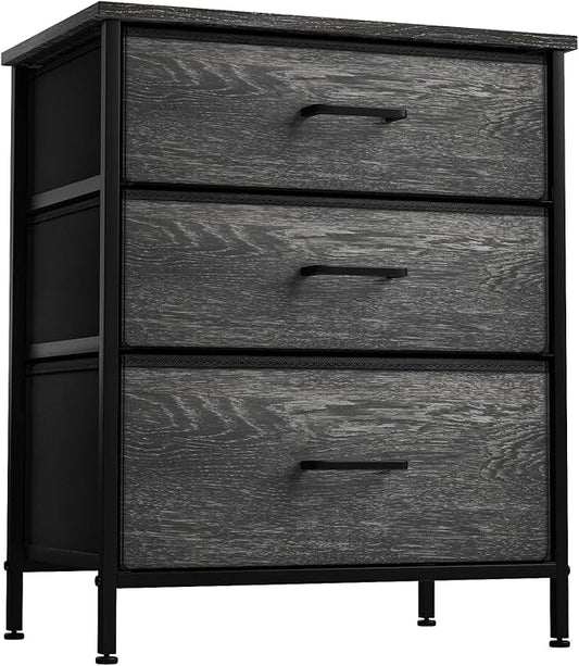 Sorbus Nightstand Dresser with 3 Faux Wood Drawers - Bedside Table Chest with Storage, Steel Frame, Wood Top, Easy Pull Fabric Bins for Bedroom, Living Room, Closet & Dorm Furniture Lamp Stand
