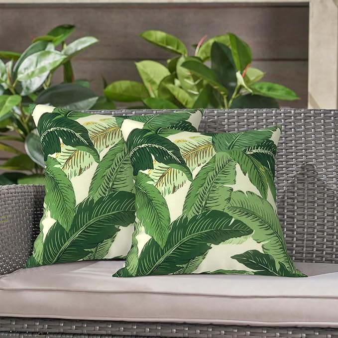 LVTXIII Outdoor Throw Pillow Covers 16 x 16 Inch, Covers ONLY Modern Cute Pattern Decorative Square Toss Pillow Case Pack of 2 for Home Patio Garden Sofa Bed Furniture, Swaying Palms Green