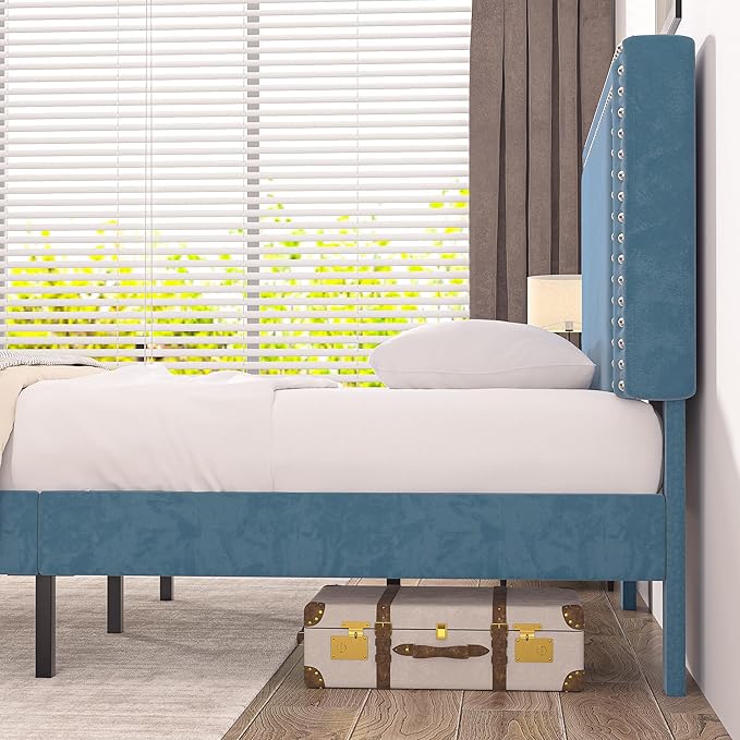 VECELO Twin Size Platform Bed Frame with Adjustable Upholstered Headboard, Modern Mattress Foundation, Strong Wood Slat Support, No Box Spring Needed, Easy Assembly