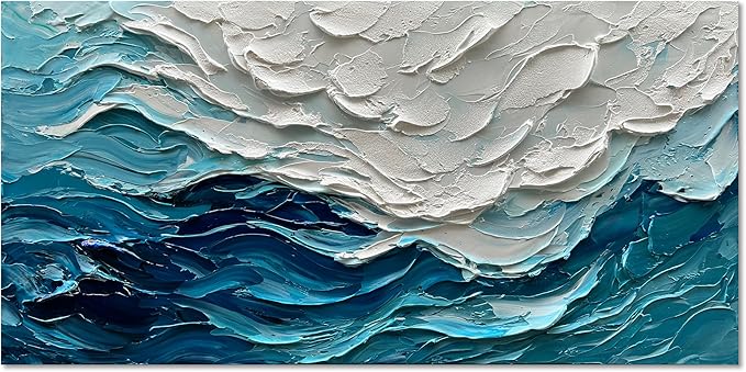 Art 24x48 inch Hand-Painted Blue Ocean Landscape Oil Painting Large Abstract Canvas Art Home Wall Decoration