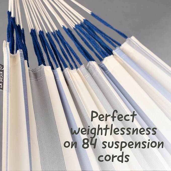 LA SIESTA® - Large Double Brisa Classic Hammock & Nautico Steel Stand - Weather & Tear Resistant Portable Hammock w/Stand - Balcony Porch Garden Outdoor Indoor Hammock - 2-Person Max 355 Lbs, Seasalt