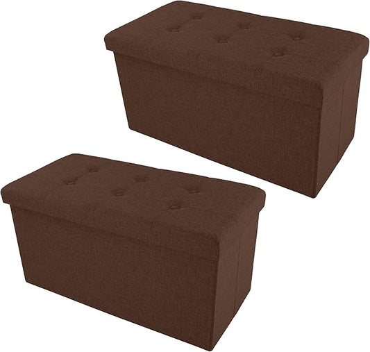 Lavish Home Ottoman Set of 2 - Ottoman Foot Rest, Linen Chest, or Storage Bench Set - 30in Ottomans for Living Room, Bedroom, Dorm Storage (Brown)