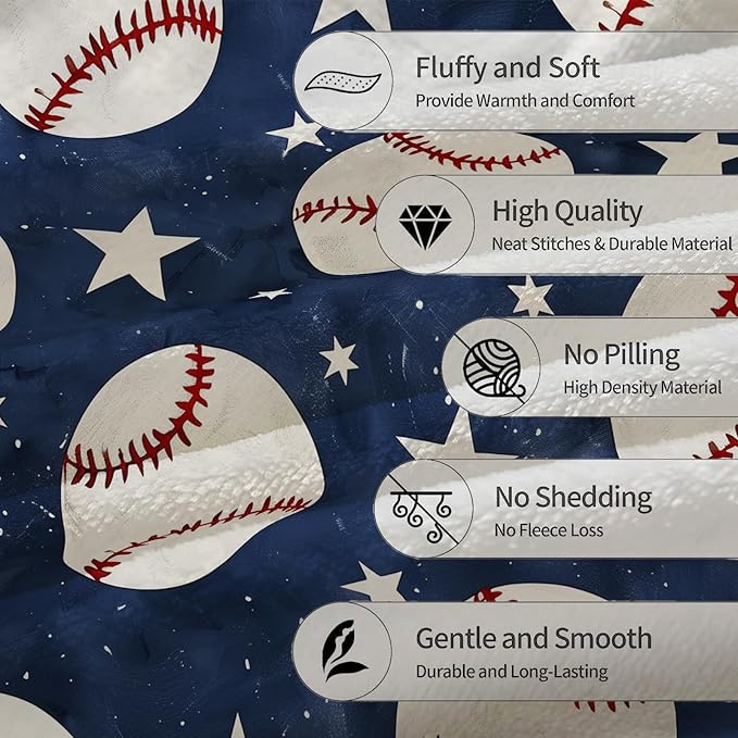 Baseball Blanket - Ultra Soft, Fluffy, Lightweight Flannel Throw Blankets for Couch, Bed, Travel, Outdoor - Cozy, Fuzzy Home Decor, for Adults Kids Men Boys Girls 60×50 in