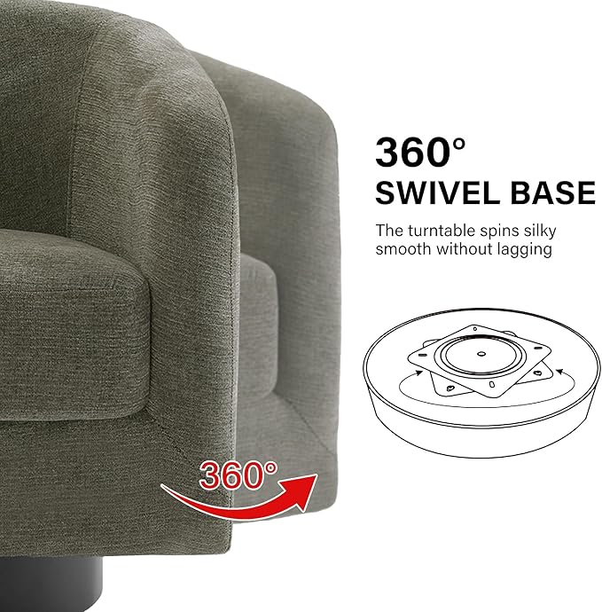 Swivel Barrel Accent Chair, Modern Round Chenille Fabric Arm Chair for Living Room, Bedroom, Comfy Club Reading Chairs for Adults（Chenille Fabric, Tan, Set of 1