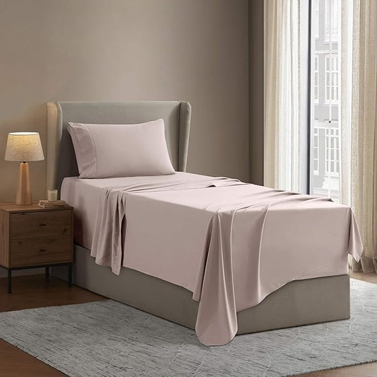 Nestl Twin Sheet Set - 1800 Ultra-Soft Microfiber Twin Bed Sheets - Double Brushed - Deep Pockets - Easy Fit - Extra Soft - 3 Piece Set - Bedding Sheets & Pillowcases (Twin, Peach Beige)