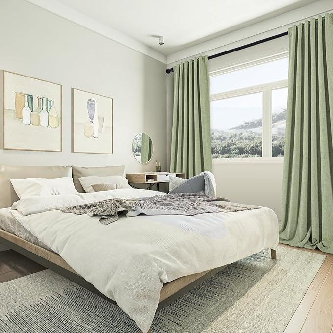 100% Blackout Curtains for Bedroom, Pair of Energy Smart & Noise Blocking Out Full Shade Curtain Panels, Thermal Insulated Guest Room Rod Pocket Window Dressing(Sage Green, 52 x 90 inch)