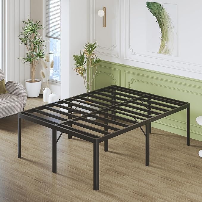 25 Inch High Full Size Bed Frame with Rounded Corner Legs, Sturdy Mattress Foundation, Heavy Duty Metal Platform Bed Frame Full No Box Spring Needed, Noise Free, Easy Assembly, Black