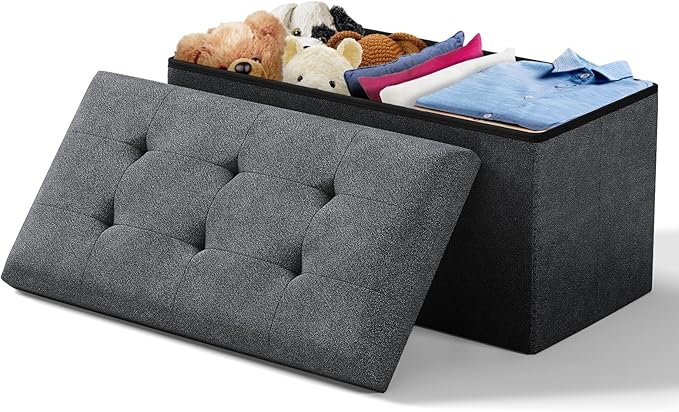 Storage Ottoman Bench, 30 Inch Ottoman Foot Rest, End of Bed Bench, Storage Chest, Load 700 lb, for Living Room, Bedroom, Entryway, Gray