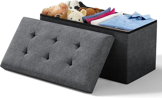 Storage Ottoman Bench, 30 Inch Ottoman Foot Rest, End of Bed Bench, Storage Chest, Load 700 lb, for Living Room, Bedroom, Entryway, Gray