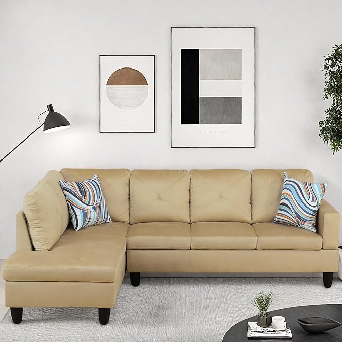 L Shaped Couch, Modular Sectional Sofa with Chaise, Modern Modular Sofas Furniture Sofa Couches for Living Room/Apartment/Office/Bedroom, Beige