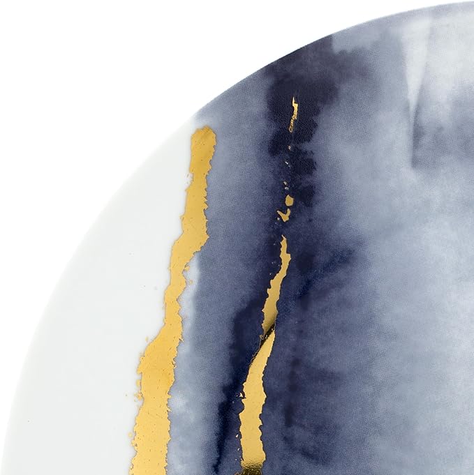 “Lazuli” 12-Piece Porcelain Dinnerware Set, Service for 4, Blue and Gold