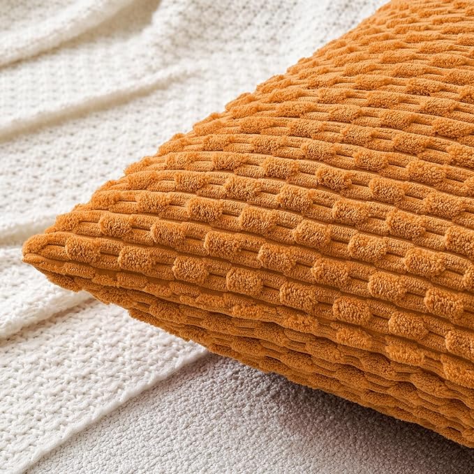 MIULEE Fall Burnt Orange Throw Pillow Covers Soft Corduroy Decorative Set of 2 Boho Striped Pillow Covers Pillowcases Farmhouse Home Decor for Thanksgiving Couch Bed Sofa Living Room 20x20 Inch