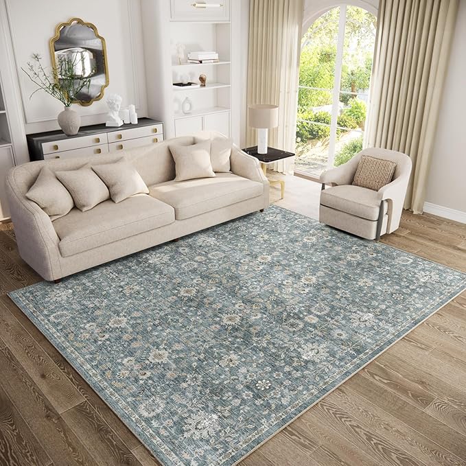 8x10 Washable Area Rugs Ultral Soft Non-Slip Stain Resistant Vintage Boho Large Carpet for High-Traffic Living Room & Dining Room
