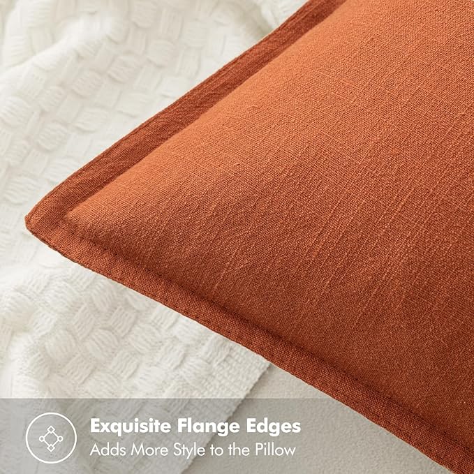 MIULEE Fall Decorative Linen Euro Sham Pillow Covers 26x26 Rust Boho Farmhouse Neutral Couch Throw Pillows for Bed Pack of 2 Accent Modern Pillowcase Summer Sofa Livingroom Home Decor