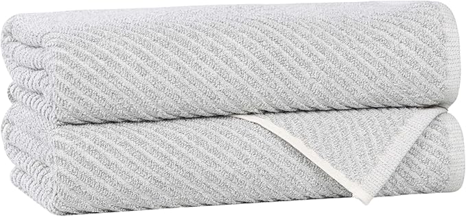 Superior Amelia Viscose Cotton Blend Medium Weight Towels, for Bathroom, Shower, Spa, Plush, Quick Dry, Ultra-Soft Towels, Bath Essentials, Ribbed Design, Bath Towels, Set of 2, Platinum