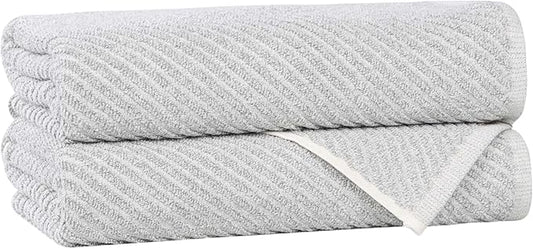 Superior Amelia Viscose Cotton Blend Medium Weight Towels, for Bathroom, Shower, Spa, Plush, Quick Dry, Ultra-Soft Towels, Bath Essentials, Ribbed Design, Bath Towels, Set of 2, Platinum