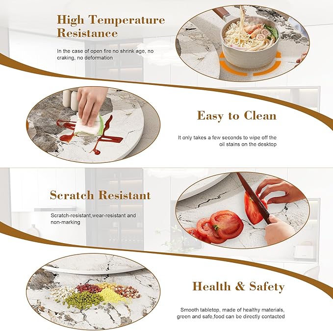 Dining Table Set with 4 Chairs, 53" Round Modern Marble Dining Table with Lazy Susan, Sintered Stone Top for Kitchen, Dining Room, Dinette