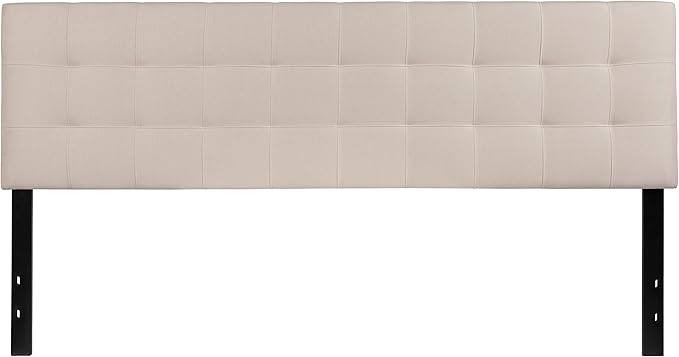 EMMA + OLIVER Quilted Tufted Upholstered King Size Headboard in Beige Fabric