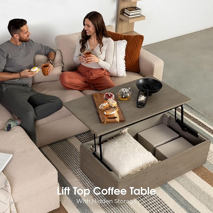Transformer Table Lift Top Coffee Table with Storage, Modern Coffee Table for Living Room, Home Office & Dining, Space-Saving Small Coffee Desk with Panel Hidden Storage for Transformer Dining Table