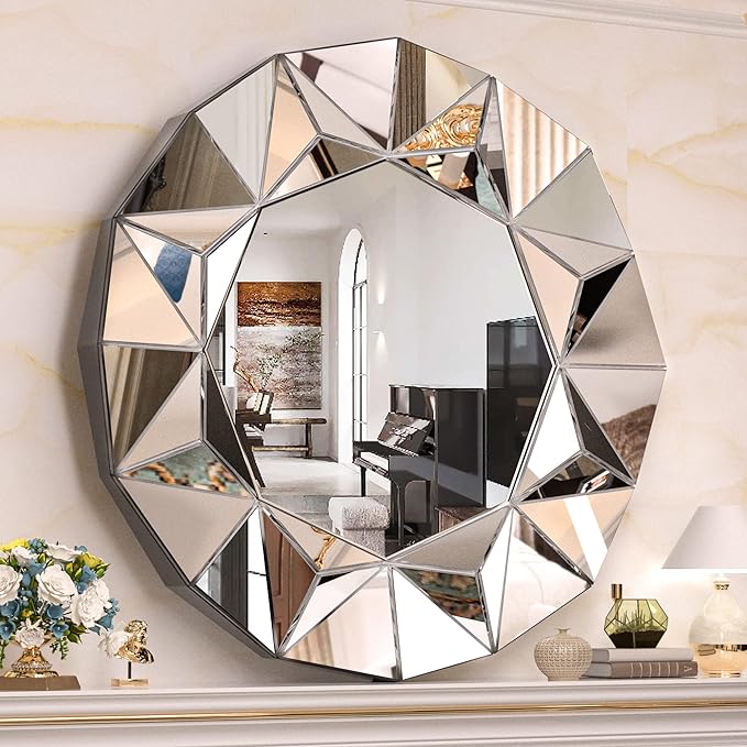 Hasipu Wall Mirrors Decorative, 40" Mirror Wall Decor, Beveled Edge Frameless Wall Mount Round Mirror for Living Room
