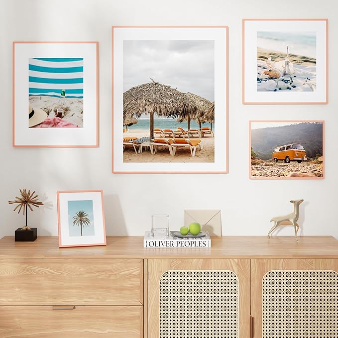 12x18 Metal Picture Frame for Wall With Mat for 8.5x11, 12''x18'' Aluminum Photo Frames With Tempered Glass for Home Decor, Minimalist Modern Poster Frame Horizontally & Vertically, 3 PCs, Rose Gold