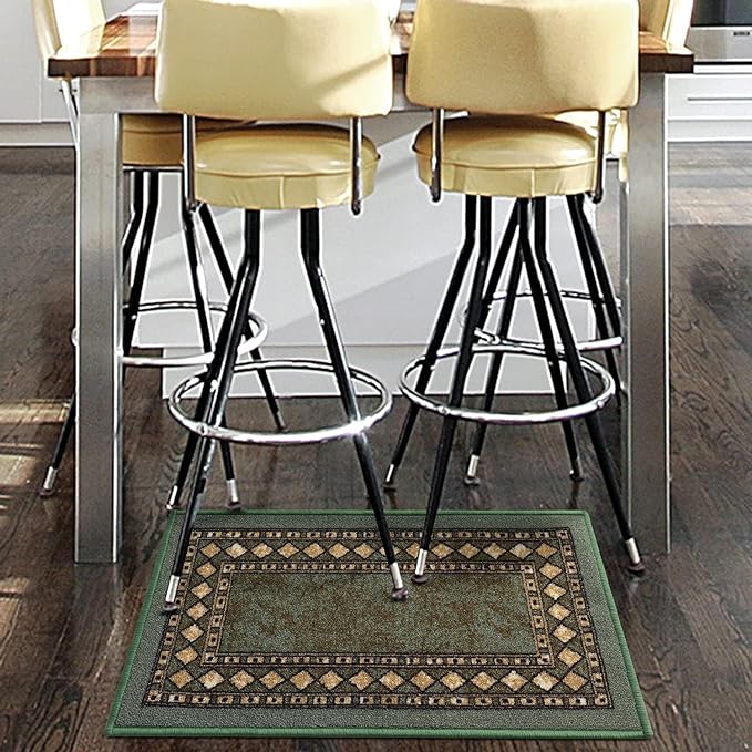 Antep Rugs Alfombras Modern Bordered 2x4 Non-Skid (Non-Slip) Low Profile Pile Rubber Backing Kitchen Area Rugs (Green, 2'3" x 4')