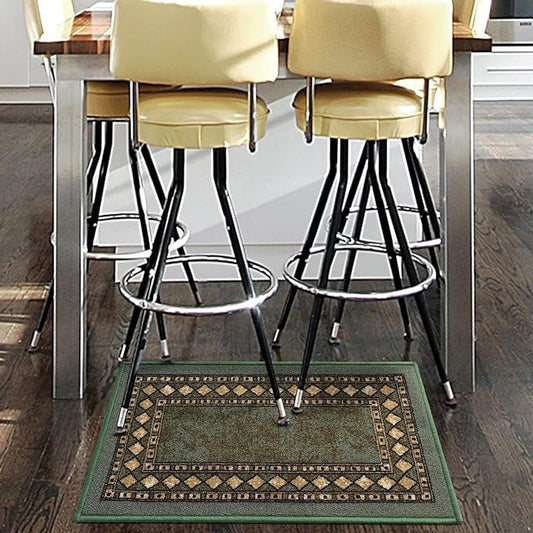 Antep Rugs Alfombras Modern Bordered 2x4 Non-Skid (Non-Slip) Low Profile Pile Rubber Backing Kitchen Area Rugs (Green, 2'3" x 4')