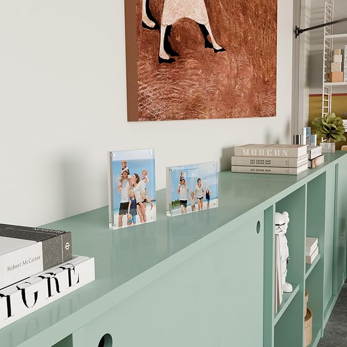 4x6 Acrylic Picture Frame 3 Pack, 20mm Thick Magnetic Double Sided Display 20% Thicker- Frameless Clear Transparent Photo Frame for Desktop/Tabletop, Self Standing with Microfiber Cloth