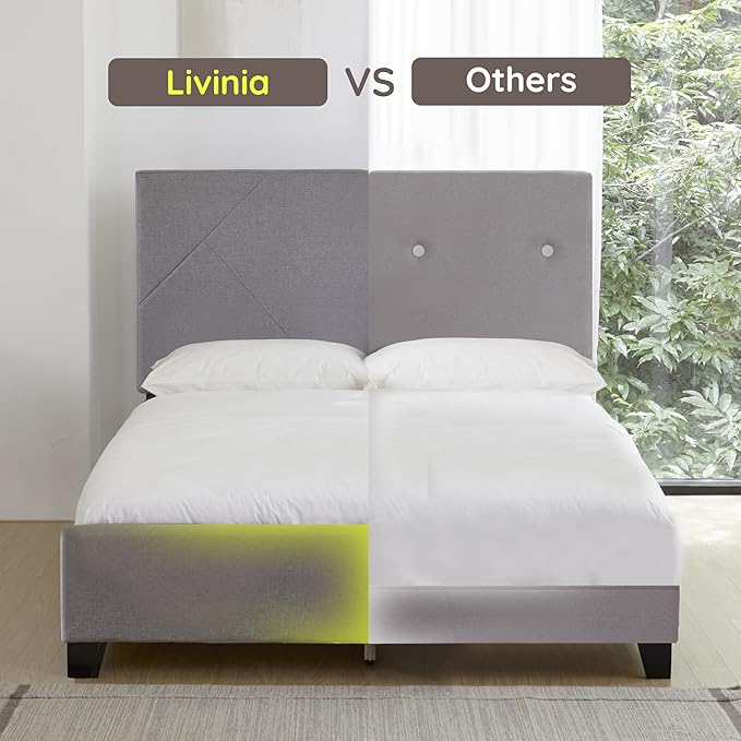 Livinia Stella Full Size Platform Bed, Fabric Upholstered Full Bed Frame with Height Adjustable Headboard Footboard, Strong Wood Slats, No Box Spring Needed, Gray