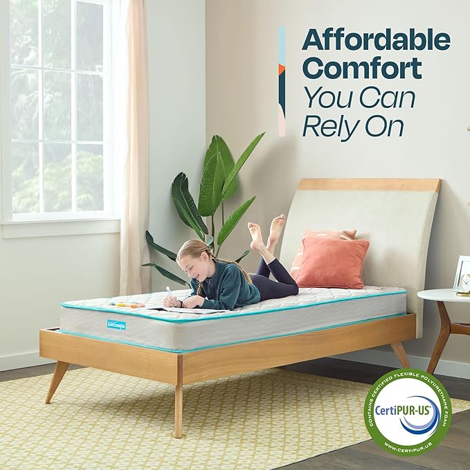 Linenspa 6 Inch Mattress - Firm Feel - Bonnell Spring with Foam Layer - Mattress in a Box - Youth or Kids Bed - Guest Bedroom - Durable and Breathable Support - Affordable - Twin Size