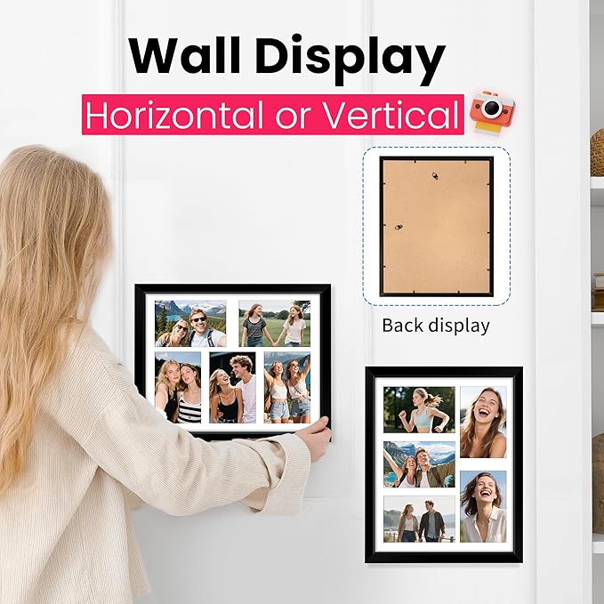 FIXSMITH 11x14 Picture Frames Collage Wall Decor, Display 5 Pcs 4x6 Photos with Mat or 1 Pack 11x14 Poster without Mat, 4x6 Multiple Picture Frames, Family Collage Picture Frame, 2 Pack Black Frames