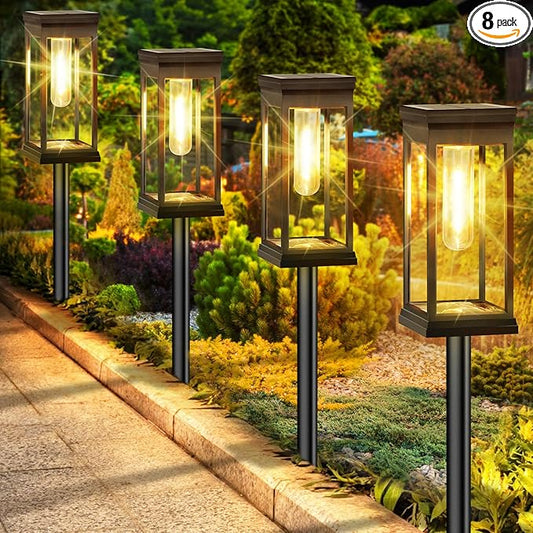 BesLowe 【Upgraded】 Solar Pathway Lights Outdoor, 8-Pack Large LED Solar Light Outdoor Waterproof, Super Bright Outside Lights for Yard, Sun-Powered Landscape Lighting for Garden Walkway, Warm White