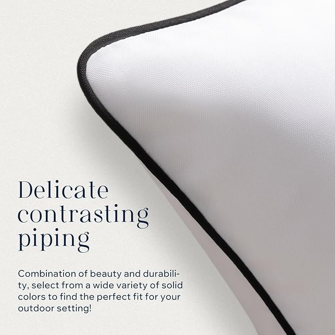 Phantoscope Pack of 2 Outdoor Waterproof Throw Pillow Covers with Contrast Piping, Decorative Square Cushion Case Patio Pillows for Couch Tent Sunbrella, Pure White 20x20 inches