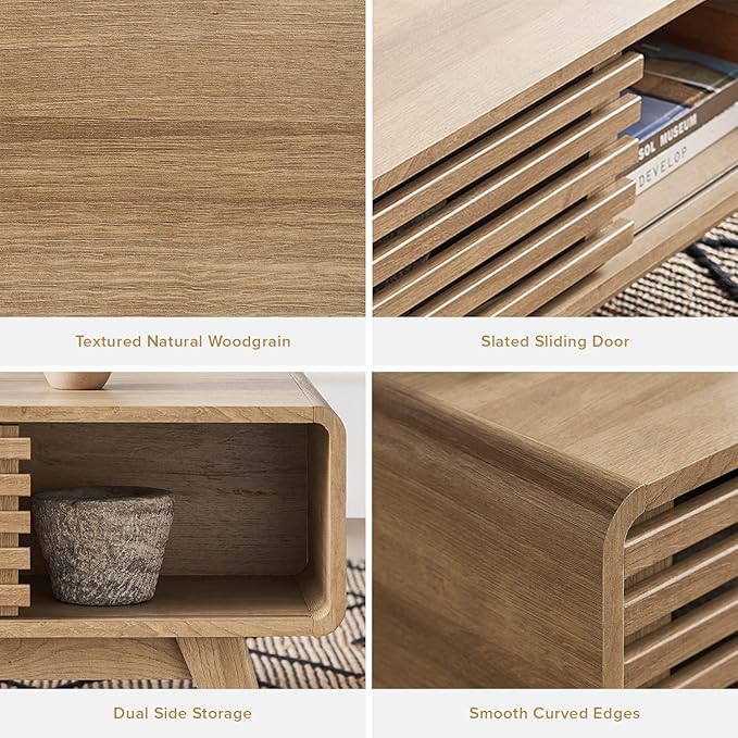 mopio Ensley Coffee Table with Storage, Mid Century Modern, Farmhouse Wood Coffee Table for Living Room Fluted (Oak)