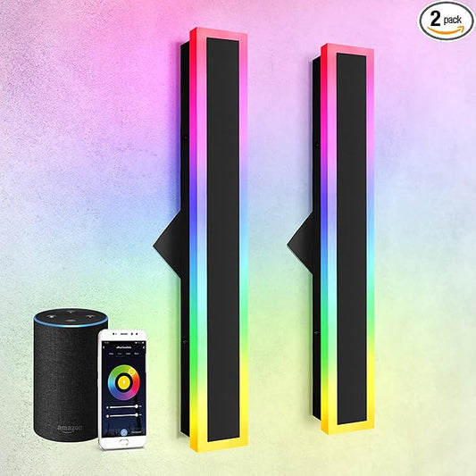 ASD LED 24" Long Wall Mount Light Fixture, Outdoor & Indoor Linear Sconce | RGBW, Smart, Waterproof, Anti-Rust, ETL Listed | 18W 900LM 2700-6500K 100-277V | Exterior Porch Lighting | Black, 2 Pack