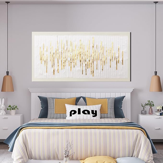 Canvas Wall Art Decor Modern Wall Decor For Living Room Gold Abstract Wall Art White Textured Wall Art Abstract Art Artwork for Walls Canvas Prints Art Work For Home Office Wall Decor 20" X 40"