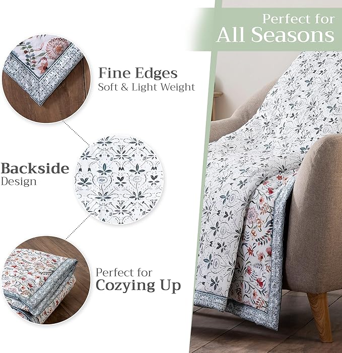 Maison d' Hermine Throw Blanket for Couch Lightweight Soft Warm Breathable Cotton Throw Blankets for Bed Girls Boys Women Men Gifts Sofa Travel Living Room Chair Bedding (50"x60", Nellore)