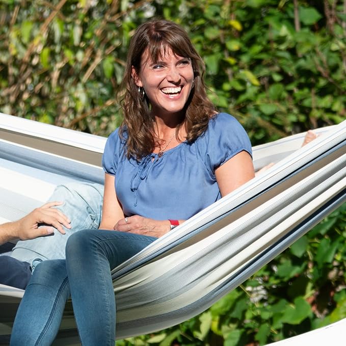 LA SIESTA® - Large Double Brisa Classic Hammock & Elipso Stand - Larch Wood Hammock Stand - Weather & Tear Resistant - Backyard Outdoor Hammock with Stand - 2-Person, Max 355 Lbs, Sea Salt