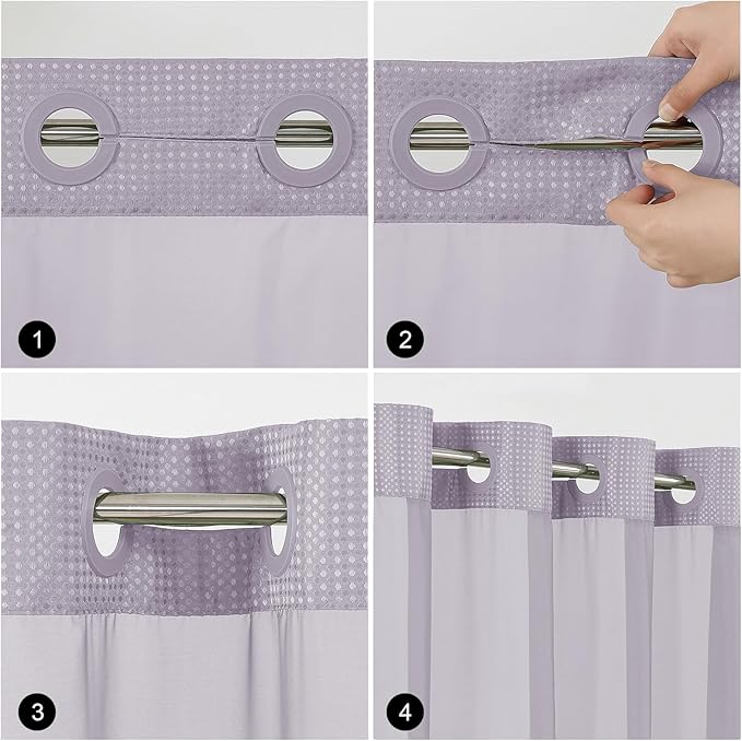 Colorful Star No Hook Shower Curtain with Snap in Fabric Liner, Waffle Weave Heavy Duty Thick Shower Curtains with Mesh Top Window, Hotel Style Waterproof Bathroom Curtain Set, 72 x 75 Inch, Lavender