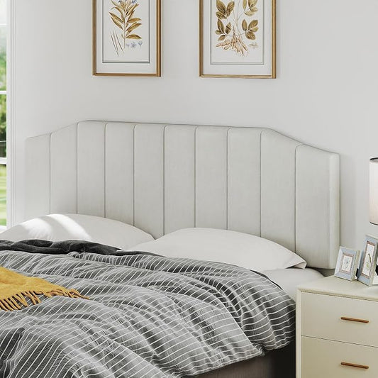 King Size Headboard Only, Velvet Upholstered Headboard King/California King Size Wall Mount and Bed Frame Mount, Featuring High-Density Sponge Padding Easy Assembly Comfort Style-Cream