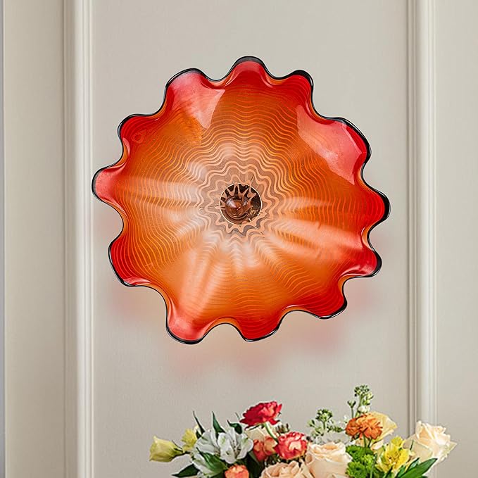 Hand Blown Glass Wall Plates Decor, Modern Unique Glass Wall Art, Murano Blown Glass Wall Art with Transparent and Easy to Clean for Staircase, Living Room, Kitchen, Hallway