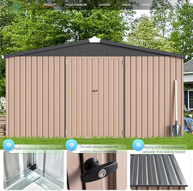 AECOJOY 12' x 12' Shed Metal, Outdoor Storage Sheds & Outdoor Storage 12' x 12' with Lockable Doors, Large Steel Yard Shed, Utility and Tool Storage for Garden, Backyard, Patio, Outside use in Grey