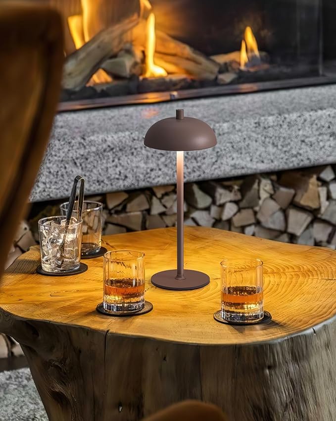 Cordless LED 12" Small Table Lamps Set of 2, Modern Portable Desk Lamp, 3 Color Dimming Rechargeable Battery Lights, for Bedroom, Outdoor, Restaurant, Bedside, Baby Night Light, Gifts (Brown)