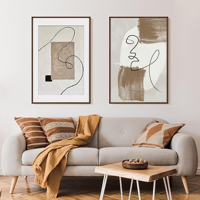 Axeman 24x36 Picture Frame with Mat for 20x30, Solid Oak Wood Poster Frame with Tempered Glass, Wood 24''x36'' Minimalist Photo Frame Movie Poster Frame with Wall Hooks for Art Photo Prints, Walnut