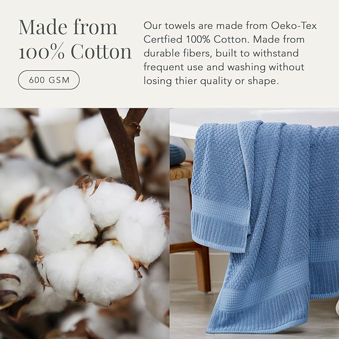 NY Loft 100% Cotton Hand Towel 6 Pack | Super Soft & Absorbent Quick-Dry Hand Towels 16" x 28" |Textured and Durable Cotton | Trinity Collection (6 Pack Hand Towel, Blue Shadow)