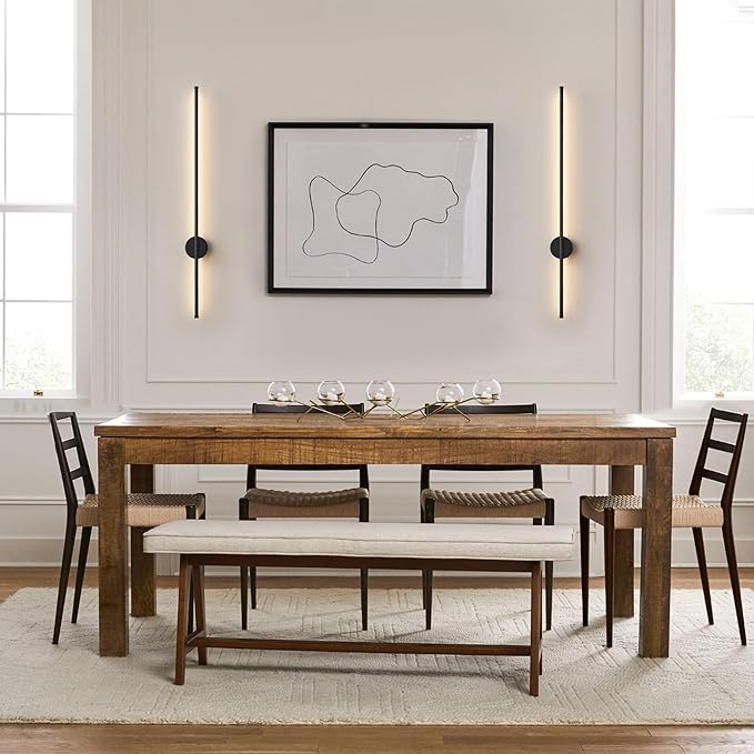 Battery Operated Modern Wall Sconces, Dimmable Wireless Wall Light Set of Two with Remote Control, 3 Color Temperatures, Rechargeable LED Wall Sconce for Bedroom, Living Room, Hallway, 39.3 Inch Black