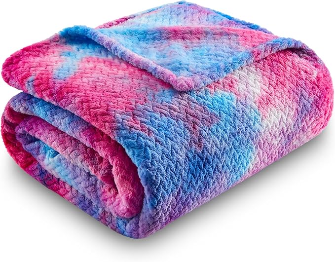 NEWCOSPLAY Super Soft Twin Blanket Deep Purple Rainbow Premium Silky Flannel Fleece Leaves Pattern Lightweight Bed Blanket All Season Use (Deep Purple Rainbow, Twin(60"x80"))